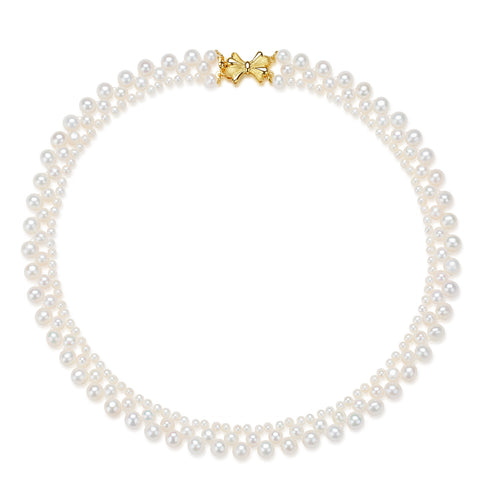 Gradual Pearl Braided Bow Necklace - House Of Pearls