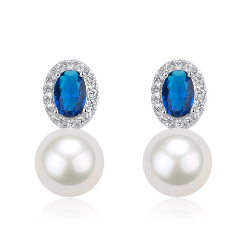 7-8mm Blue Crystal CZ Pearl Earrings - House Of Pearls
