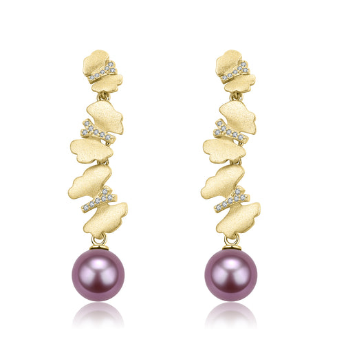 11-12mm Freshwater Pearl & Dancing Butterfly Earrings - House Of Pearls
