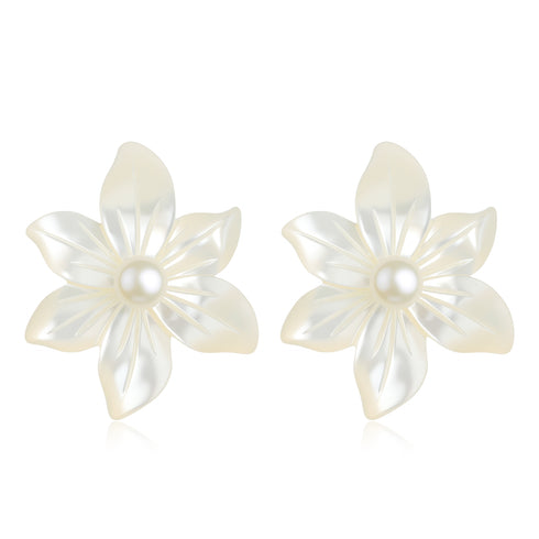 Freshwater Pearl Mother of Pearl White Orchid Earrings - House Of Pearls