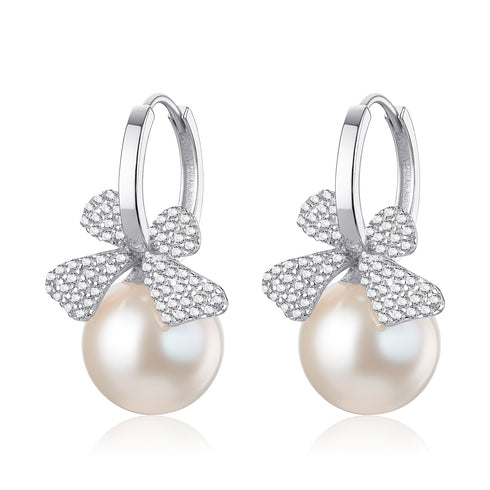 10-11mm Cubic Zirconia Bow Pearl Earrings - House Of Pearls