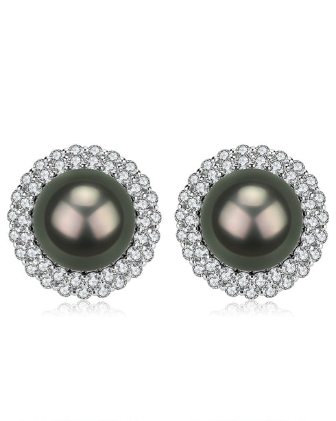 10-11mm Tahitian Pearl Zirconia Earrings - House Of Pearls