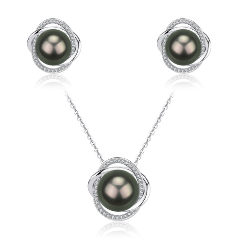 Tahitian Pearl Twisted Necklace & Earring Set