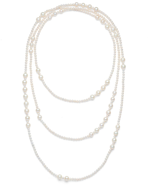 62" Large & Small White Freshwater Pearl Long Necklace - House Of Pearls
