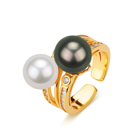 9-10mm Tahitian Black Pearl & Freshwater Pearl Ring - House Of Pearls