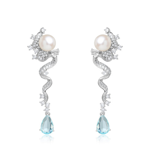 Freshwater Pearl & Topaz Earrings - Earrings made with hand-selected pearls from House of Pearls