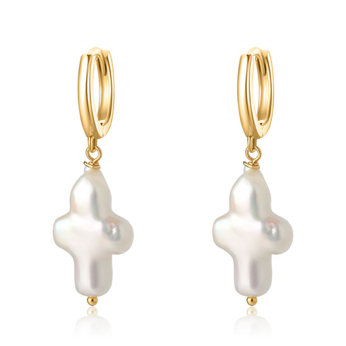 Cross Pearl Hoop Earrings - House Of Pearls