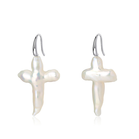 Cross Pearl Hook Earrings - House Of Pearls