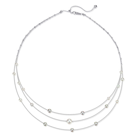 Freshwater Pearl Triple-Layer Wire Necklace by House Of Pearls - TA, silver-tone chain with white pearls.