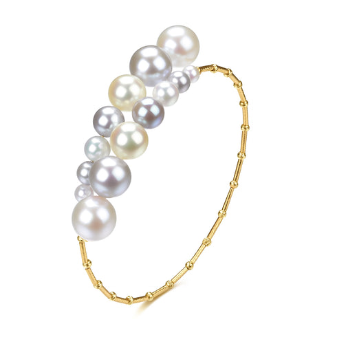 Bracelet: Celestial Tide Japanese Akoya Pearl Bangle in 18K Gold by House Of Pearls