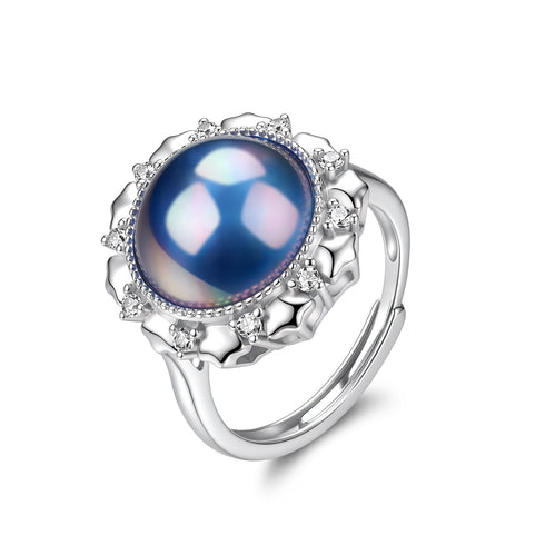 Necklace: House of Pearls blue mother-of-pearl statement pendant with crystal halo, silver-tone setting