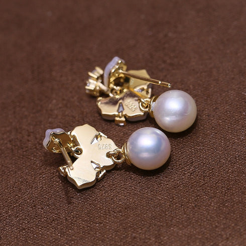 8-9mm Mother Of Pearls Floral Pearl Earrings - House Of Pearls