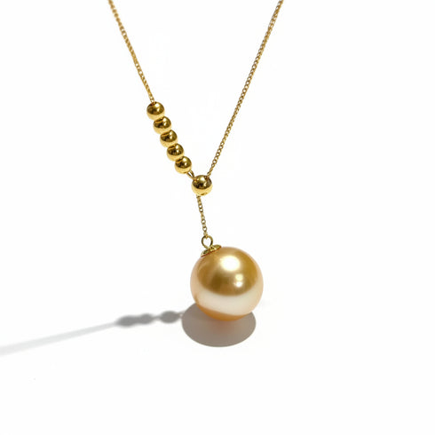 Golden South Sea Pearl Y Necklace featuring a 10–11mm pendant pearl on a gold chain