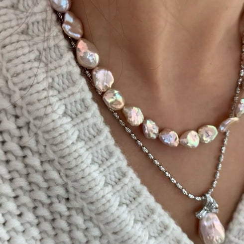 Keshi Freshwater Pearl Floral Petal Set in Iridescent Pink-Purple - Necklaces made with hand-selected pearls from House of Pearls