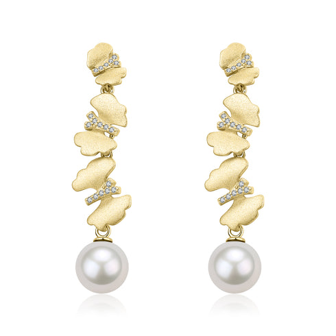 11-12mm Freshwater Pearl & Dancing Butterfly Earrings - Earrings made with hand-selected pearls from House of Pearls