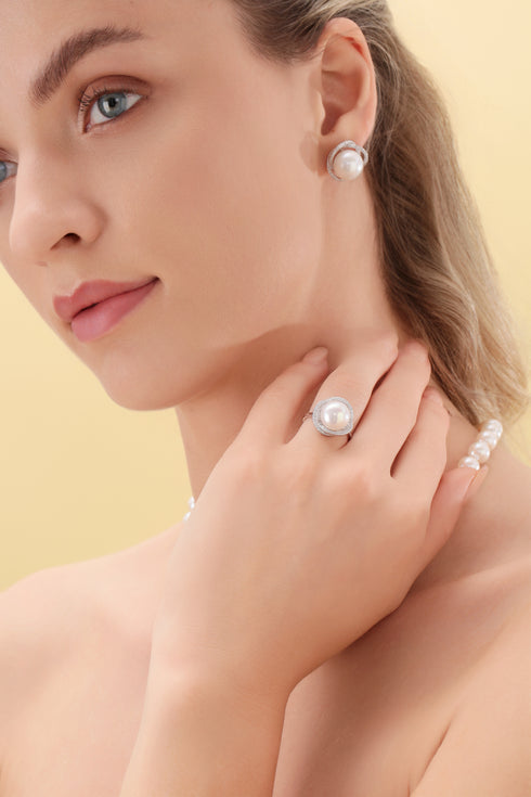 11-12mm Freshwater Pearl & Rose Ring - Rings made with hand-selected pearls from House of Pearls