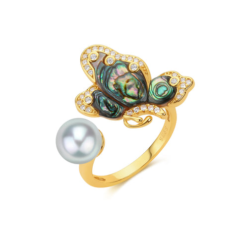 Silver Blue Akoya Mother of Pearls Butterfly Ring - Rings made with hand-selected pearls from House of Pearls