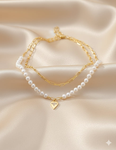 28-Inch Freshwater Pearl & Chain Necklace with Gold Heart Bee Pendant - Necklaces made with hand-selected pearls from House of Pearls