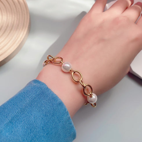 9-10mm Freshwater Pearl Chunky Silver Chain Bracelet - House Of Pearls