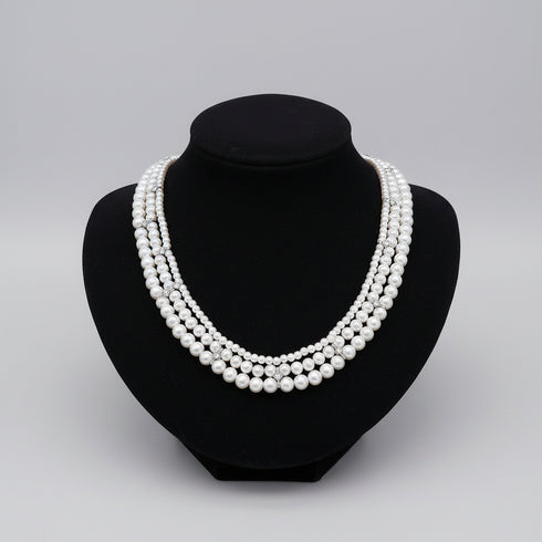 Triple Strand Freshwater Pearl Cubic Zirconia Necklace