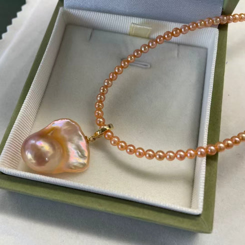 3-4mm Pink Barqoue Freshwater Pearl Pendant - Necklaces made with hand-selected pearls from House of Pearls