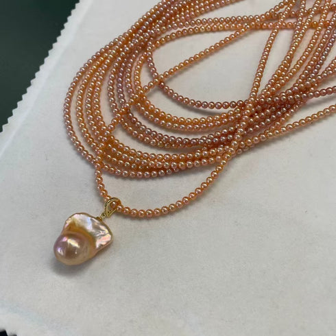 3-4mm Pink Barqoue Freshwater Pearl Pendant - Necklaces made with hand-selected pearls from House of Pearls