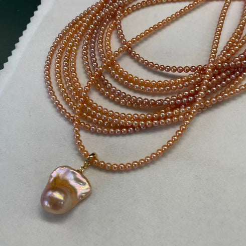 3-4mm Pink Barqoue Freshwater Pearl Pendant - Necklaces made with hand-selected pearls from House of Pearls