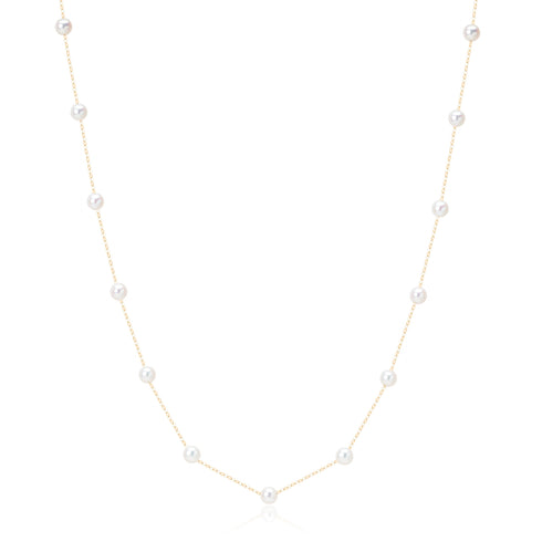 Freshwater Pearl Tincup Necklace, 3-4mm pearls on an 18K gold chain