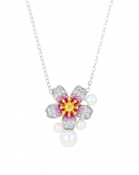 3–7mm Freshwater Pearl Floral Zirconia Pendant Necklace - Necklaces made with hand-selected pearls from House of Pearls