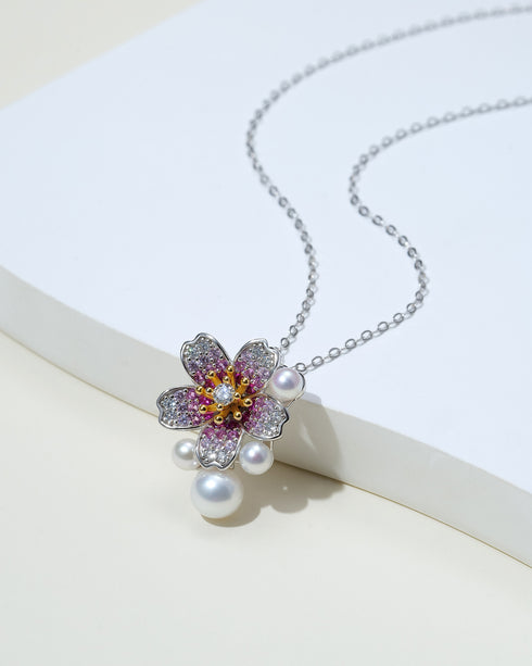 3–7mm Freshwater Pearl Floral Zirconia Pendant Necklace - Necklaces made with hand-selected pearls from House of Pearls