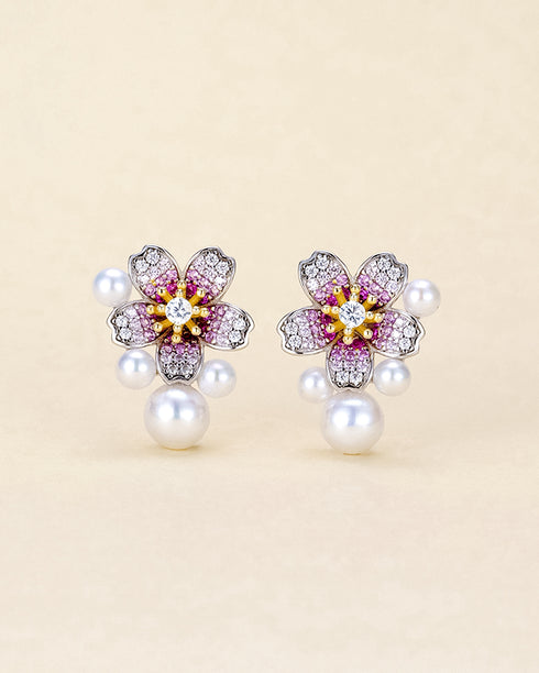 3–7mm Freshwater Pearl Floral Zirconia Stud Earrings - Earrings made with hand-selected pearls from House of Pearls