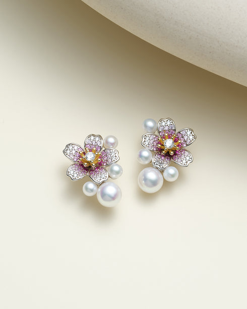 3–7mm Freshwater Pearl Floral Zirconia Stud Earrings