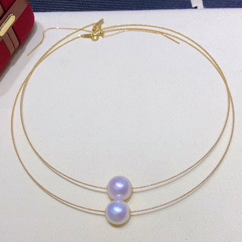 11-12mm Pearl Solitaire Round Collar Chain Necklace 18k Gold - House Of Pearls