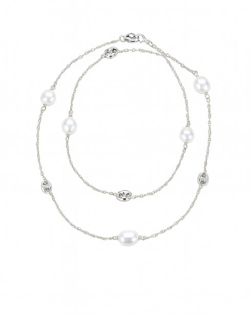 32-Inch Large Baroque Freshwater Pearl Silver Circle Links Necklace - Necklaces made with hand-selected pearls from House of Pearls