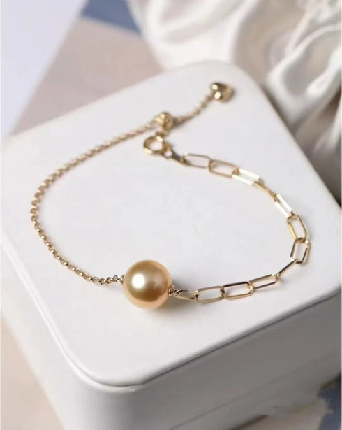 Golden South Sea Pearl Splice Chain Bracelet