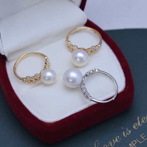 8-9mm Freshwater Pearl & Gloria CZ Ring - Rings made with hand-selected pearls from House of Pearls
