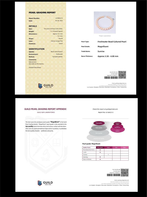 13–16mm Peach Pink Sunrise Pearl Necklace - GUILD Certified - Necklaces made with hand-selected pearls from House of Pearls