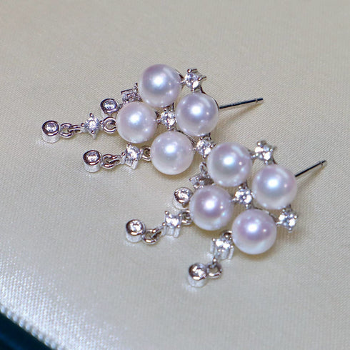 7-8mm Akoya Pearl Butterfly Stud Wing Earrings by House Of Pearls, silver setting with crystals