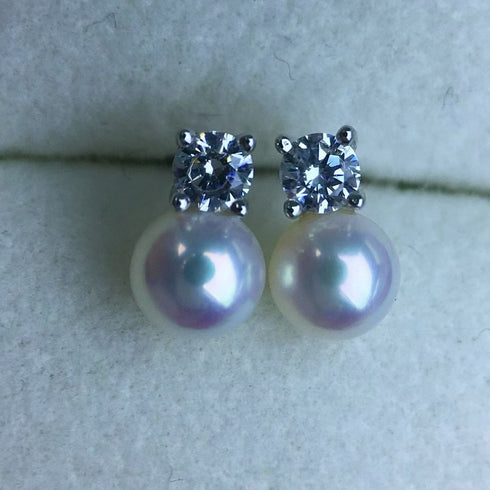 6.5-7mm Aurora White Freshwater Pearl Sasha Stud Earrings 5A High Luster