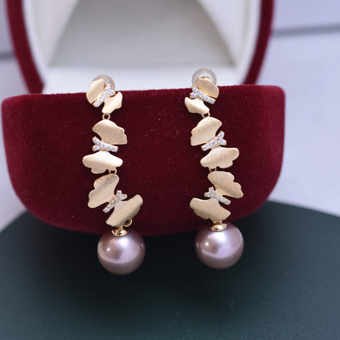 11-12mm Freshwater Pearl & Dancing Butterfly Earrings - House Of Pearls