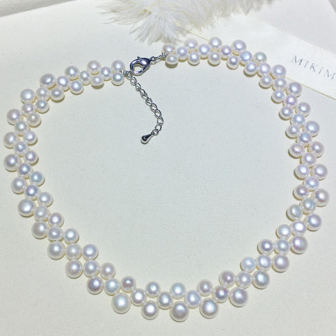 White Triple-Layer Button Pearl Strand Necklace - House Of Pearls