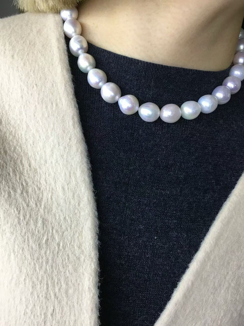 12-13mm White Large Baroque Freshwater Pearl Necklace