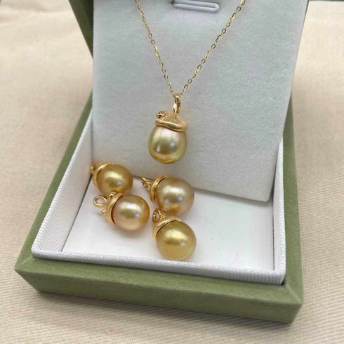 11-13mm Golden South Sea Pearl & Pinecone Pendant - House Of Pearls