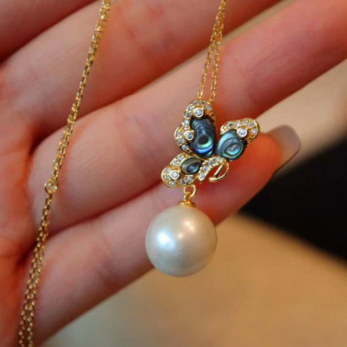 Black Mother of Pearls Butterfly Earrings & Necklace - House Of Pearls