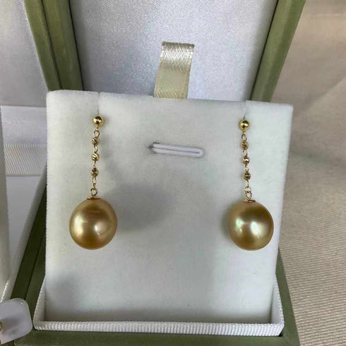11-12mm 18K Gold Golden South Sea Pearl & Opaline Earrings - House Of Pearls