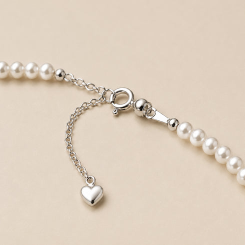 4-5mm Aurora White Freshwater Pearl Strand Necklace by House Of Pearls - JG with extender chain and heart charm