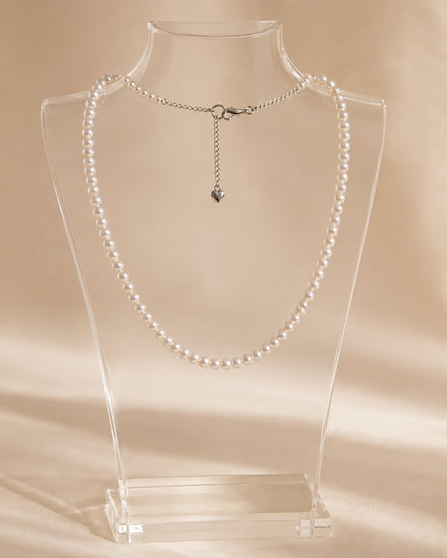 Aurora white freshwater pearl strand necklace by House Of Pearls - JG, 4–5mm, with extender chain and heart charm