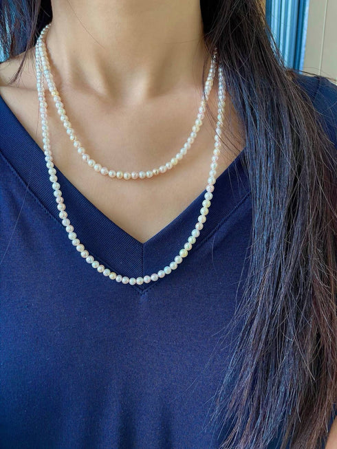 Two-layer 4–5mm Akoya pearl opera necklace set in white seawater pearls by House Of Pearls - LC