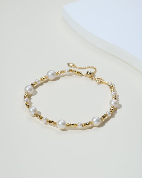 4–8mm Freshwater Pearl and Gold Bead Necklace & Bracelet Set - Necklaces made with hand-selected pearls from House of Pearls
