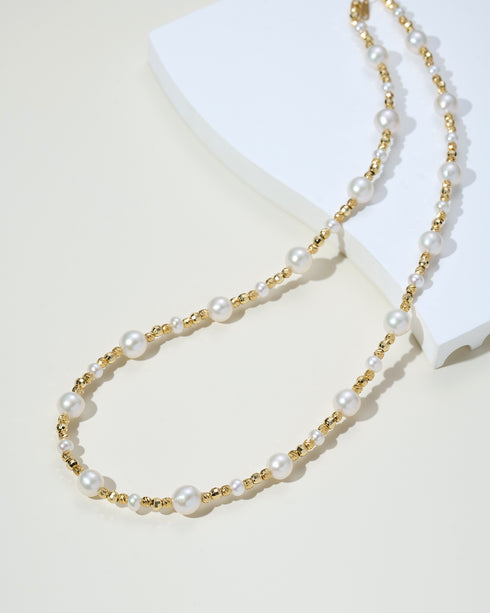 4–8mm Freshwater Pearl and Gold Bead Necklace & Bracelet Set - Necklaces made with hand-selected pearls from House of Pearls